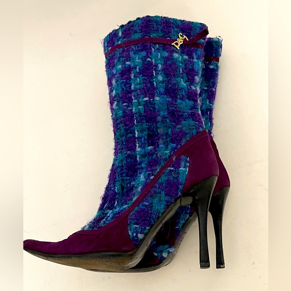 D&G BOOTS 1996 PURPLE SUEDE AND TARTAN WOOL MULTI IT37 used - Picture 9 of 16